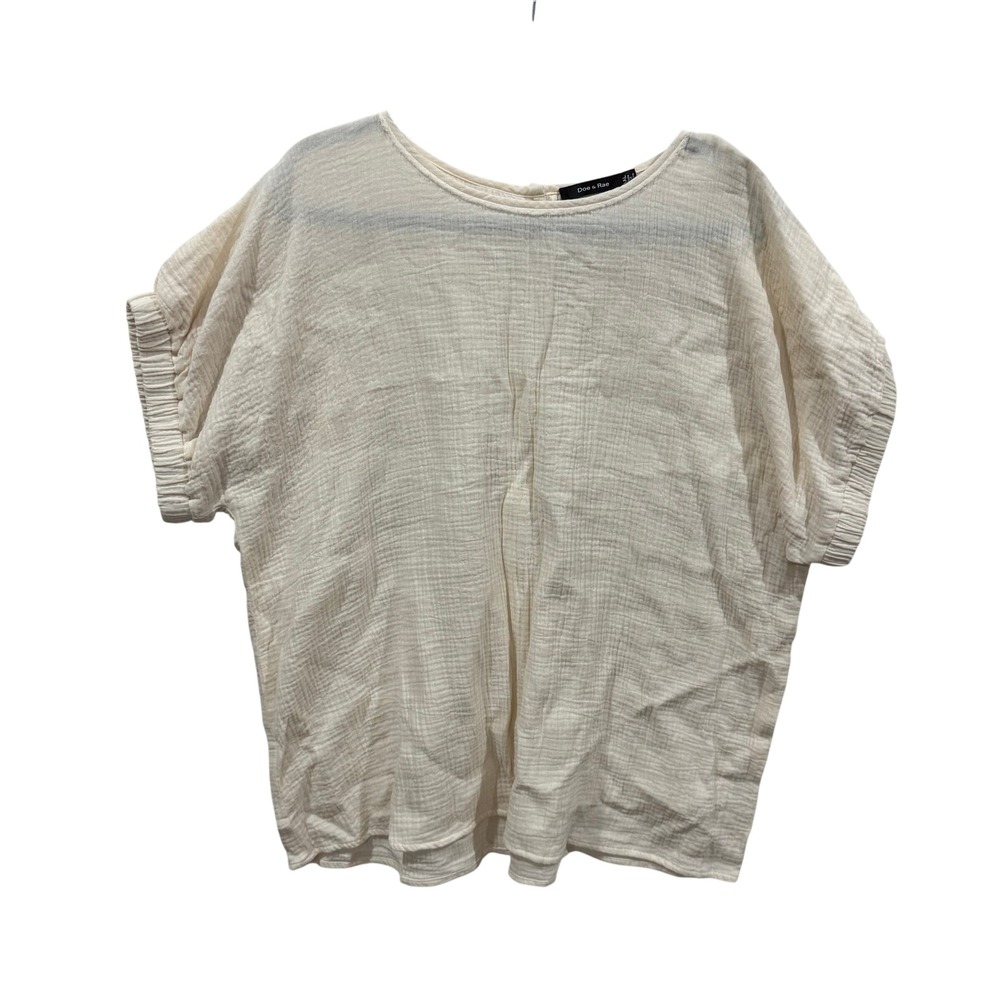 Doe & Rae Cream Cotton Gauze Button Back Short Sleeve Top 1XL